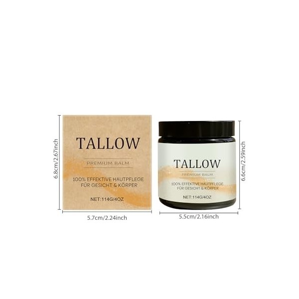 Pemarlis Beef Tallow Crème de soin pour la peau, beef Tallow Moisturiser, Tallow Honey Balm Grass Fed Organic Face Cream, bau