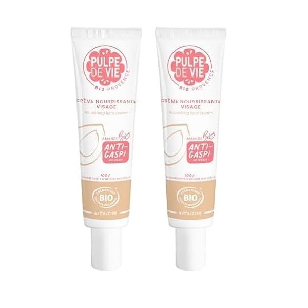 Pulpe de Vie - Crème Visage Certifiée BIO Caresse Veloutée 40ml - Anti-gaspi ! Amande - Soin Peaux Sèches à Très Sèches - Nou