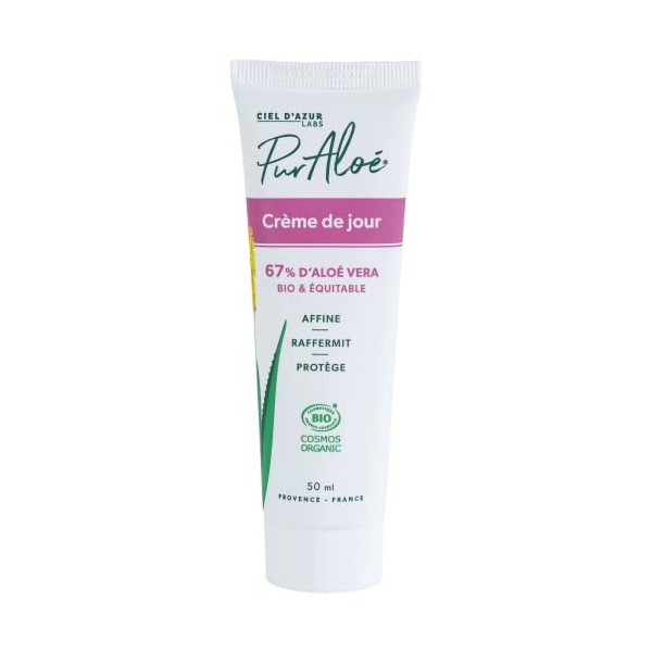 Pur Aloé Crème de Jour à lAloe Vera Vivant 67% Bio 50 ml Lot de 2 