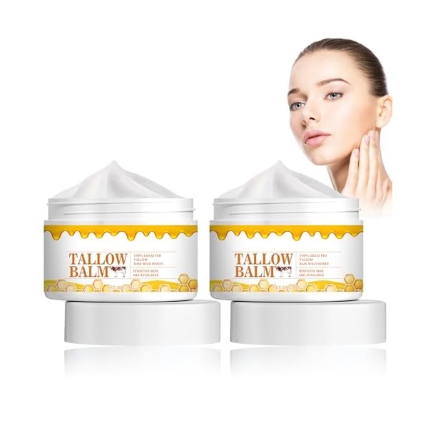 2pcs Tallow and Honey Balm Crème de soin pour la peau, beef Tallow Moisturiser, Tallow Honey Balm Grass Fed Organic Face Crea