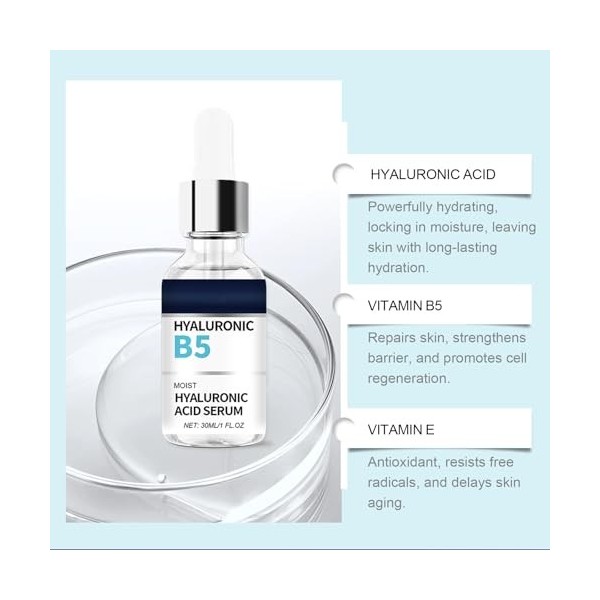 Sérum Vitamine B5, Acide Hyaluronique Serum Visage Bio, Deep Anti-Wrinkle Serum, Sérum Concentré Anti-Rides, Réduit Les Ridul