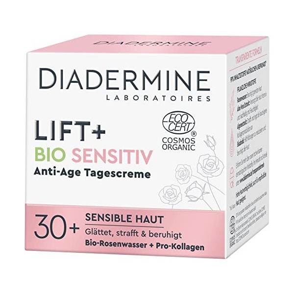 Diadermine Lift+ Bio Sensitiv Crème de jour anti-âge 50 ml - Lisse, raffermit et apaise la peau, soin de jour spécialement 