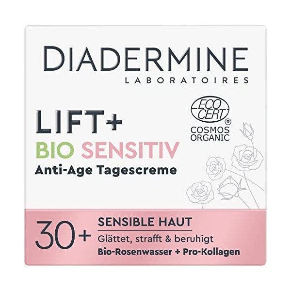 Diadermine Lift+ Bio Sensitiv Crème de jour anti-âge 50 ml - Lisse, raffermit et apaise la peau, soin de jour spécialement 