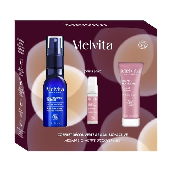 Melvita, Coffret anti-âge naturel : routine complète avec eau florale de rose, sérum éclat et crème lift fermeté à lhuile d