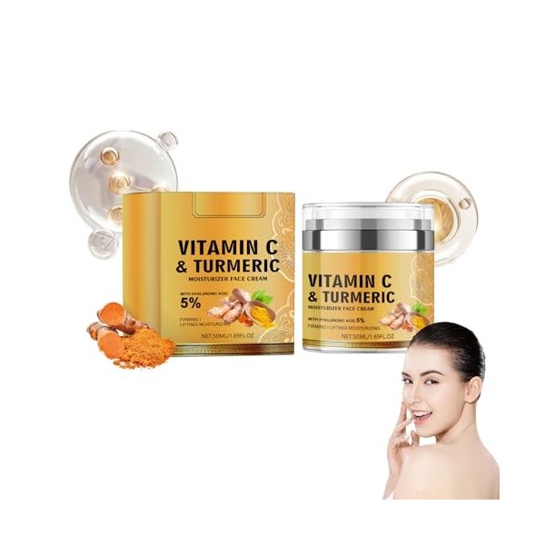 Crème Hydratante Au Curcuma et à LAcide Hyaluronique, Crème Visage Anti-Rides Nuit Naturelle et Bio, Face Cream, Crème de Jo