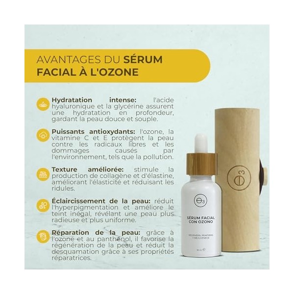 OZONO DOR - Serum Visage BIO 100% Naturel à lOzone, Anti-rides et Anti-taches | Serum Vitamine C, E, A, Q10 avec 17 Ingrédi