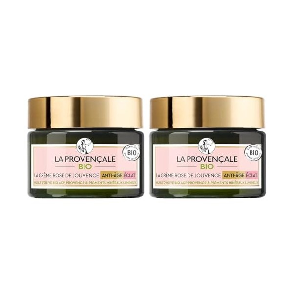 La Provençale Bio - Crème Rose de Jouvence Anti-Âge Éclat Certifié Bio - Huile d’Olive Bio AOP Provence - Pour Tous Types de 