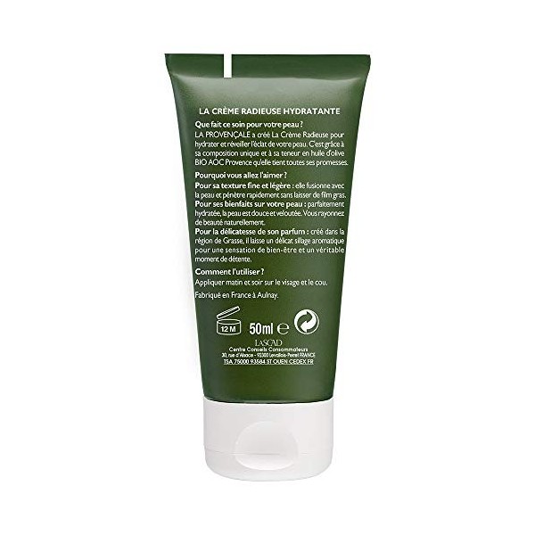 La Provençale – La Crème Radieuse Hydratante – Soin Visage Certifié Bio – Huile d’Olive Bio AOC Provence – Pour Tous Types de