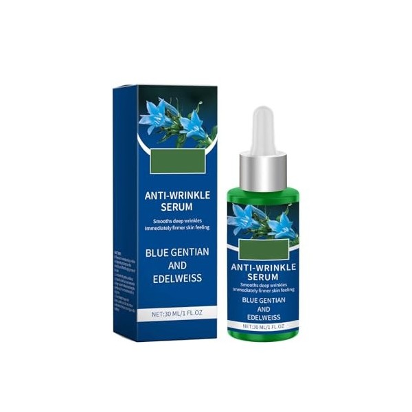 Sérum bio anti-rides à la gentiane bleue et à ledelweiss - Cosmétique naturel naturel anti-âge - Concentré de soin du visage