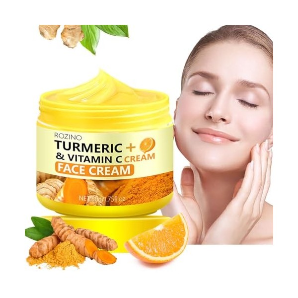 Hydratant à la vitamine C au curcuma pour le visage, crème pour le visage au curcuma pour les taches sombres, hydratation ant