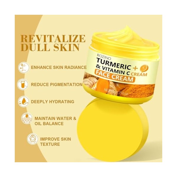 Hydratant à la vitamine C au curcuma pour le visage, crème pour le visage au curcuma pour les taches sombres, hydratation ant