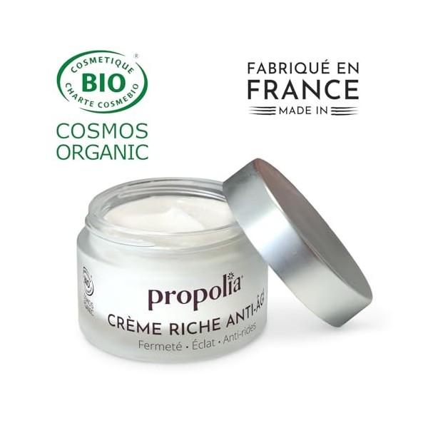 PROPOLIA - Bio - Crème riche anti-âge - Pollen, Acide hyaluronique & Huile de prune - Soin visage anti-rides et fermeté - Pou