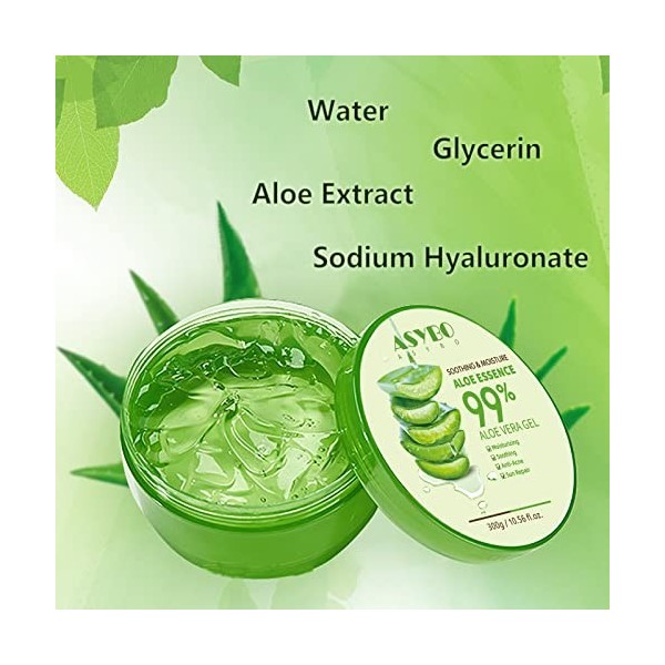 ASYBO 300 ML Aloe Vera Gel - 99% Aloe Vera pur hydratant visage et corps hydratant, crème naturelle à laloe vera pour peaux 