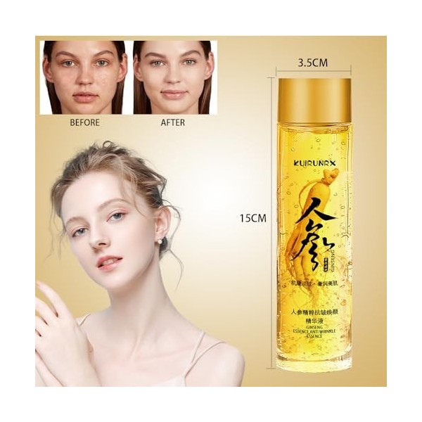 KUIRUNRX® Sérum anti Rides au Ginseng, Essence anti-rides à lextrait de Ginseng, Polypeptides anti-âge, Essence de Ginseng, 