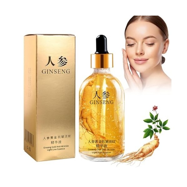 Anti Rides Puissant Immediat,100ML Serum Visage de Ginseng,Huile Visage,Serum Hydratant Visage,Serum Anti Rides,Ginseng Polyp