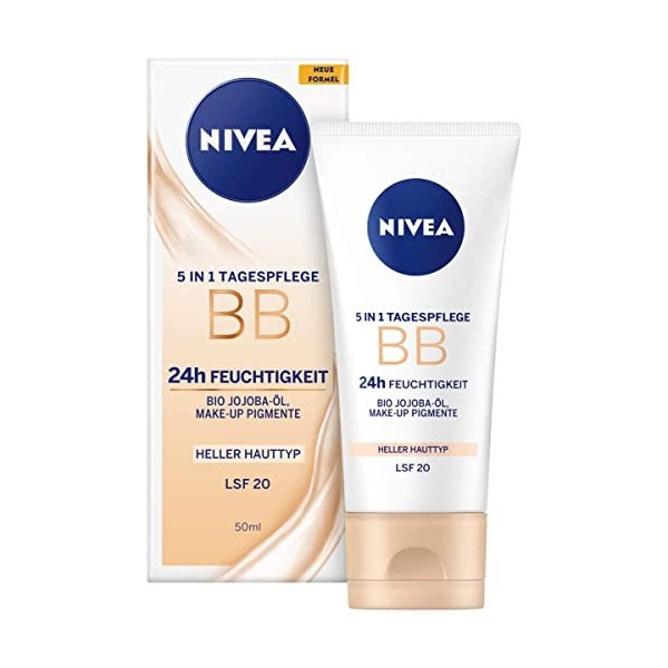 NIVEA Crème de jour 5 en 1 BB 24h - Hydratation - Type de peau claire - SPF 20 - 50 ml