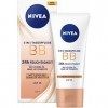 NIVEA BB Crème de jour 5 en 1 hydratante 24h 50 ml , BB crème pour peaux moyennes à foncées avec SPF 15, crème de jour teint