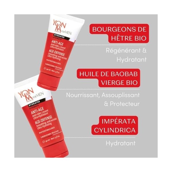 Yonka For Men Age Defense Hydratant 40ml - Crème Visage Anti-Âge Quotidienne pour Peau Sèche et Mature - Ultra Hydratante, Pr