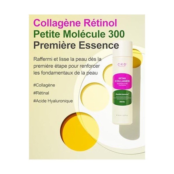 CKD RETINO, Première essence visage au Collagène petites molécules 300 et à l’Acide Hyaluronique, Rétinal et Collagène, 150ml