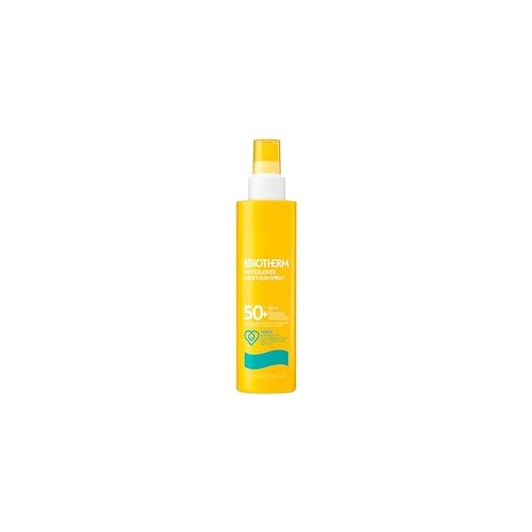 Biotherm, Waterlover Protection Solaire Lacté Hydratant SPF 50+, Spray Contre Rayons UVB, Résiste à lEau et au Sable, Éco-Te