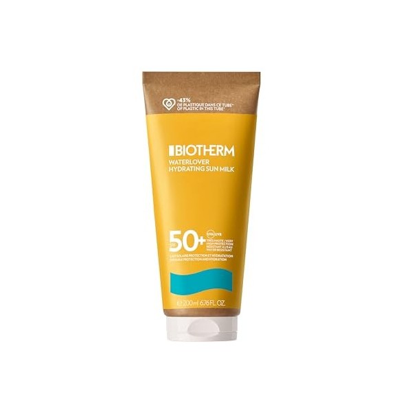 Biotherm, Waterlover Protection Solaire Lacté Hydratant SPF 50+, Spray Contre Rayons UVB, Résiste à lEau et au Sable, Éco-Te