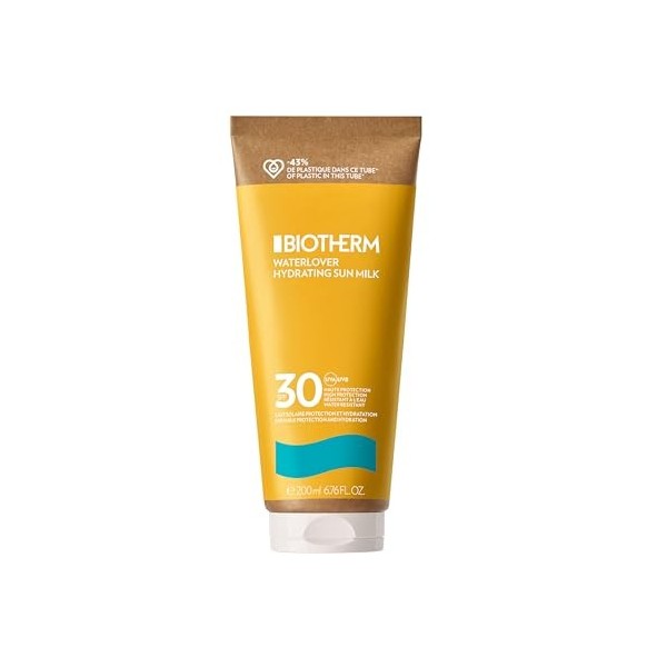 Biotherm, Waterlover Protection Solaire Lacté Hydratant SPF 50+, Spray Contre Rayons UVB, Résiste à lEau et au Sable, Éco-Te