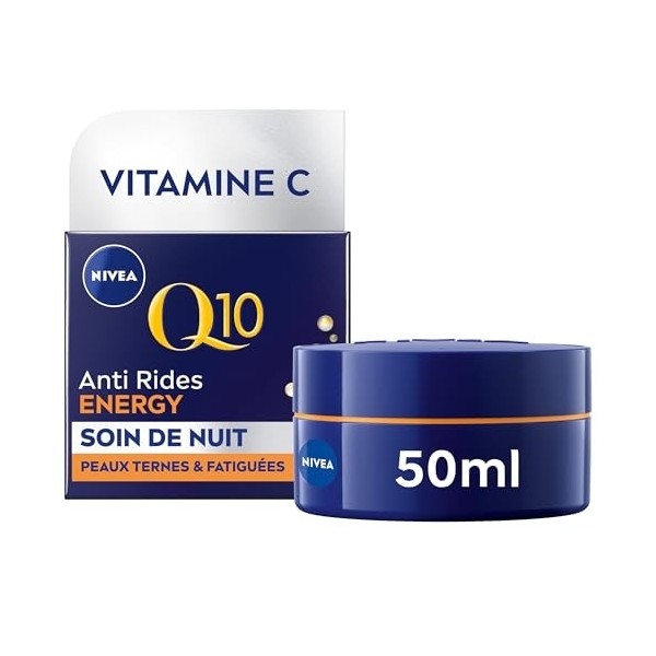 NIVEA Q10 Energy Soin de Nuit Booster déclat 1x50 ml , crème anti rides enrichie en Q10 pur & Vitamine C, crème anti-âge po