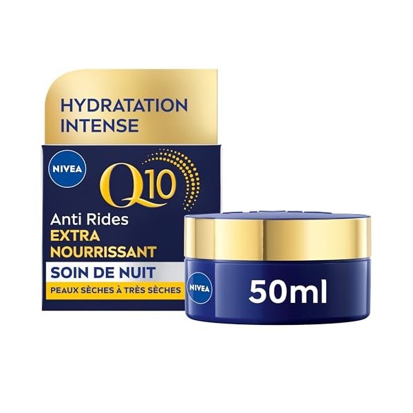 NIVEA Q10 Soin de Nuit Extra Nourrisant 1x50 ml , crème anti rides enrichie en Q10 pur & Huile dArgan, crème anti-âge nourr