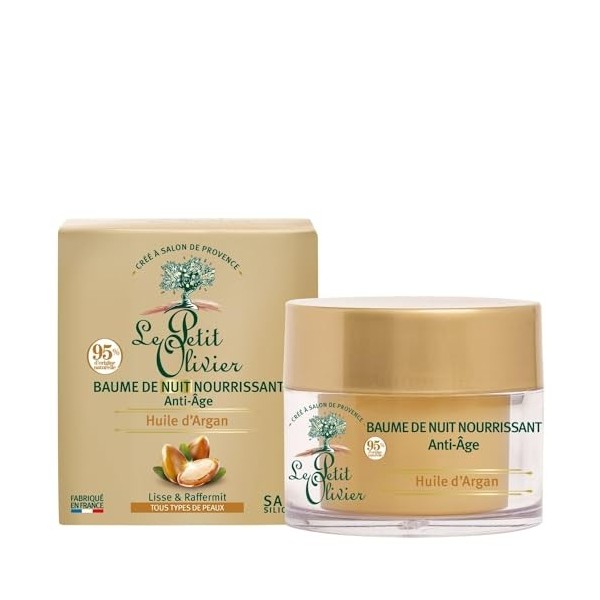 LE PETIT OLIVIER - Baume de Nuit Nourrissante Anti-Âge - Huile dArgan - Lisse & Raffermit - Tous Types De Peaux - 95% DOrig