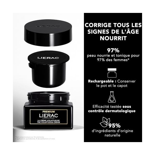 Lierac - Premium - Recharge de la Crème Voluptueuse 50ml - Soin Visage - Anti-âge global - Éclat - 95% d’ingrédients d’origin