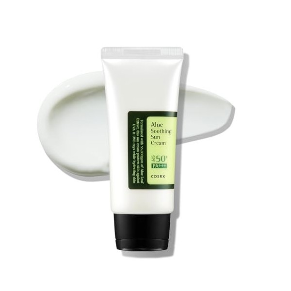 COSRX Aloe Soothing Sun Cream SPF 50 Crème solaire hydratante à laloe vera pour tous les types de peau, visage et corps Coré