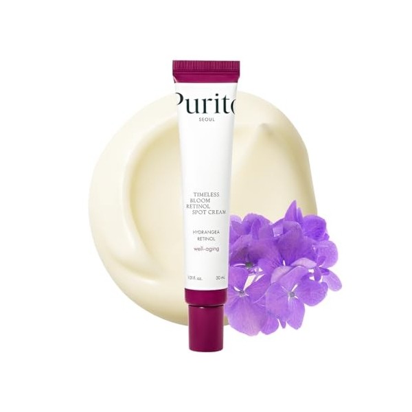 PURITO SEOUL Timeless Bloom Retinol Spot Cream, Korean Jeju Hydrangea, pour peaux sensibles, crème au rétinol, réduction des 