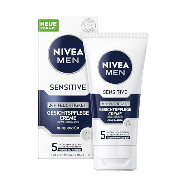 NIVEA MEN Sensitive Crème hydratante 24 h pour peaux sensibles des hommes - Crème apaisante pour le visage pour soulager les 