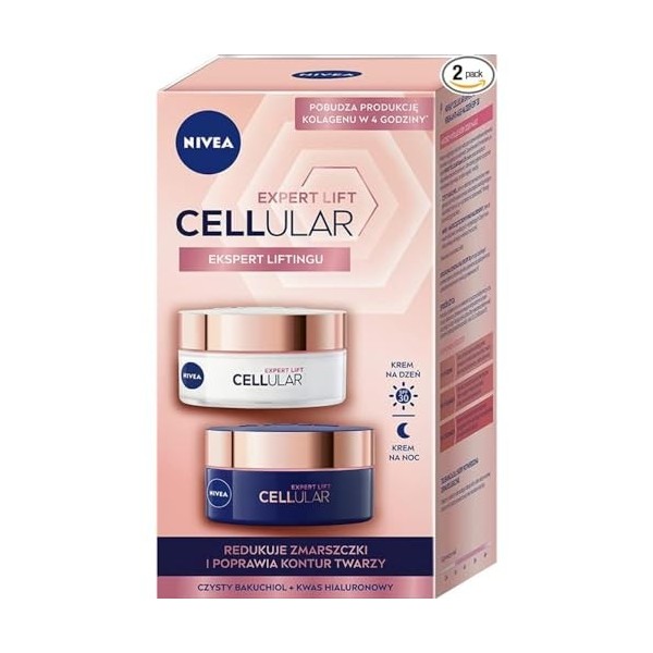 NIVEA Lot de 2 Cellular Expert Lift Kit de crème anti-rides de jour et de nuit SPF 30, 2x50 ml