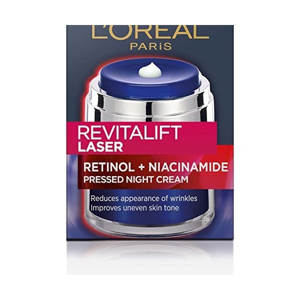 LOréal Paris - Press-Crème - Soin de Nuit Anti-Âge au Rétinol Visage & Cou - Teint Homogène & Peau Raffermie - Au Rétinol et