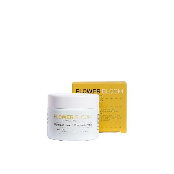 Flower Bloom, Night Face Cream, Crème de Nuit à Base de Chanvre et Acide Hyaluronique, Nourrissante et Régénérante, Adaptée a