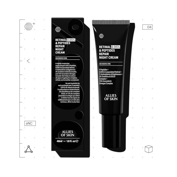 Allies Of Skin Retinal 0.05% Peptides Repair Night Cream with 0.05% Encapsulated Retinaldehyde, Peptides, 2% Ornithine, EGCG 