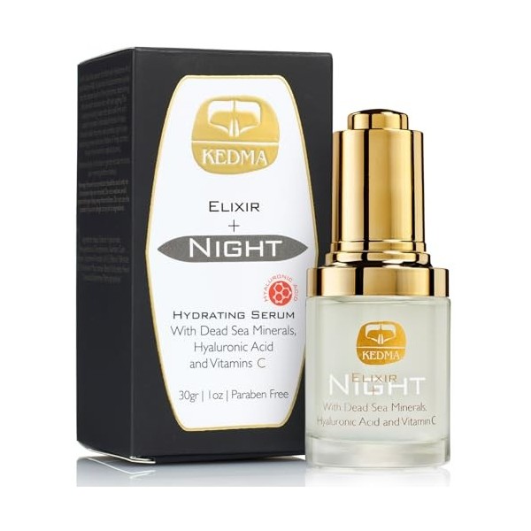 Kedma - Sérum de Nuit Elixir Enrichi en Acide Hyaluronique et Vitamine C - Hydratant et Régénérant - 30g