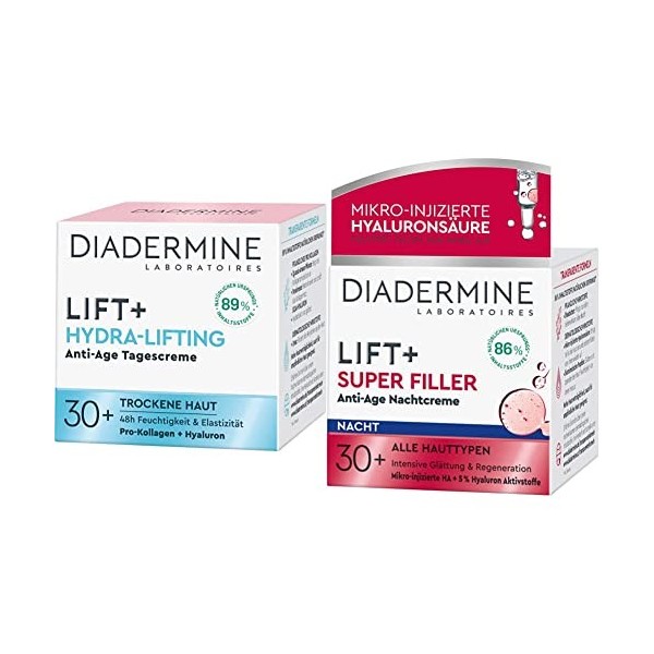 Diadermine Lift+ Hydra-Lifting Crème de Jour H2O Soin raffermissant anti-âge 50 ml & Lift+ Crème de nuit Super filler - Soin 