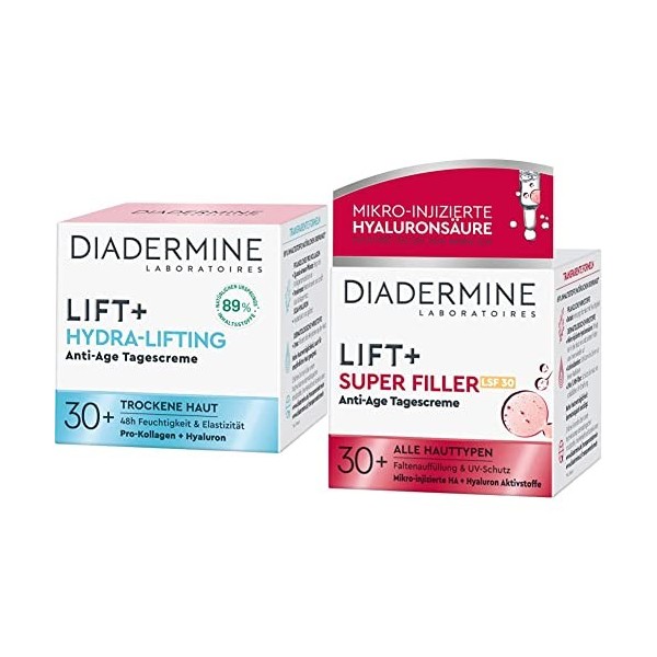 Diadermine Lift+ Hydra-Lifting Crème de Jour H2O Soin raffermissant anti-âge 50 ml & Lift+ Crème de nuit Super filler - Soin