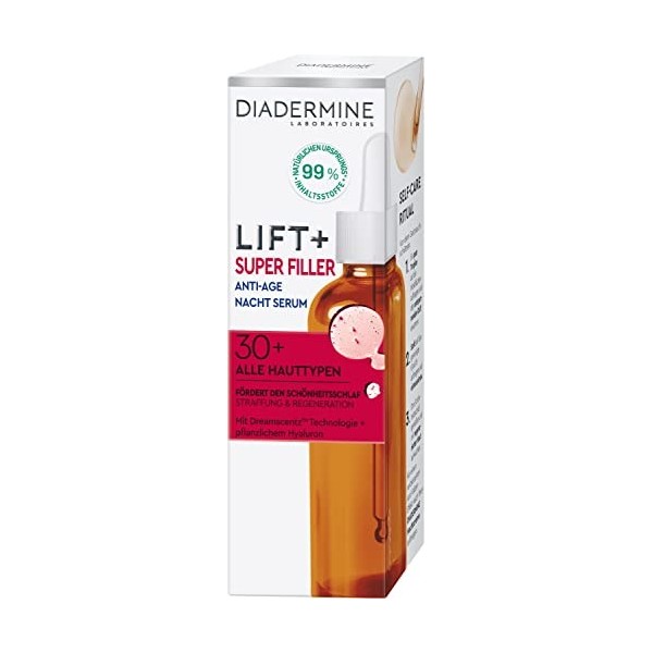 Diadermine Lift+ Super Filler Sérum de nuit anti-âge 30 ml , sérum visage lisse intensément les rides, soin anti-âge favoris