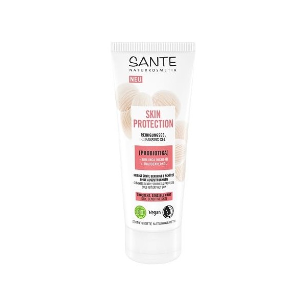 SANTE Naturkosmetik Skin Protection Gel nettoyant avec probiotiques, huile Bio-Inca Inchi & huile de pépins de raisin, nettoy