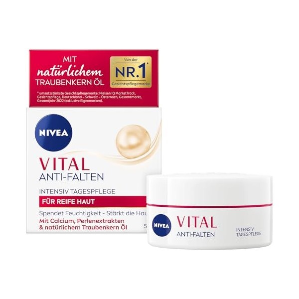 NIVEA VITAL Soin de jour intensif anti-rides pour peaux matures, soin du visage avec calcium, extraits de perles et huile de 