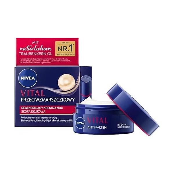 NIVEA VITAL Soin de nuit anti-rides intensif pour peaux matures, soin du visage avec calcium, extraits de perles et huile de 