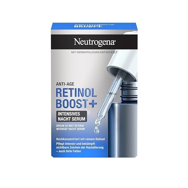 Neutrogena Retinol Boost+ Sérum de nuit intense 30 ml , sérum anti-âge hautement concentré avec rétinol pour une peau jeune 