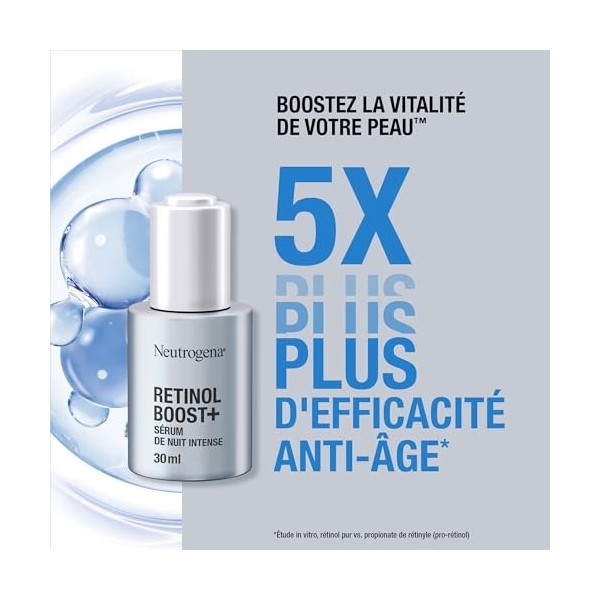 Neutrogena | Sérum de Nuit Intense Anti-Âge Retinol Boost+ flacon de 30 ml avec pipette – Sérum anti-âge nourrissant au rét