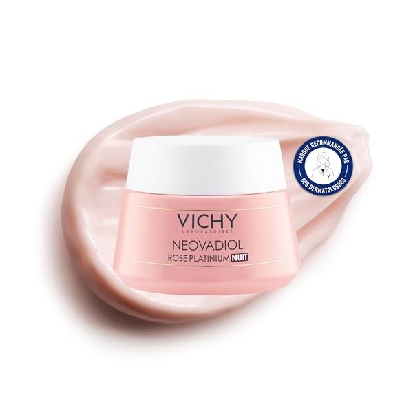 Vichy, Neovadiol, Crème Nuit Rose Platinium Anti-Âge, Hydrate & Fortifie, Enrichie en Calcium et Sucres Végéteaux, Pour Peaux