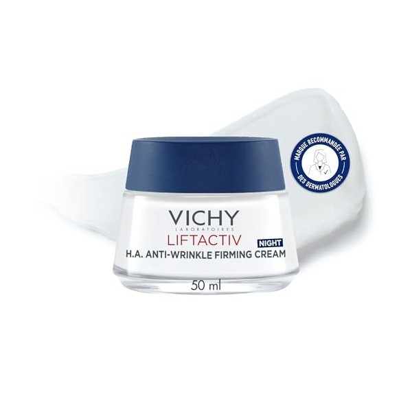 Vichy, Liftactiv, Crème de Nuit Anti-Rides Raffermissante, Lisse & Repulpe, Enrichi en Acide Hyaluronique, Pour Tous Types de