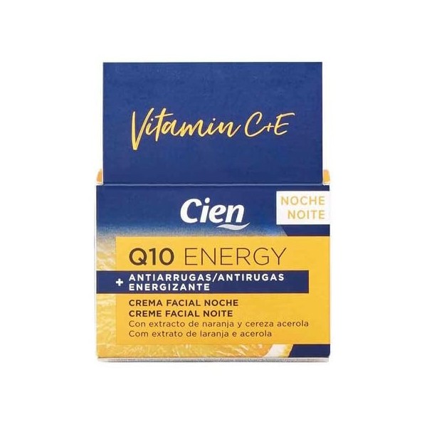 Cien Energy Crème visage nuit anti-rides Q10 Energy 50 ml énergisante à lextrait dorange et de cerise acérola