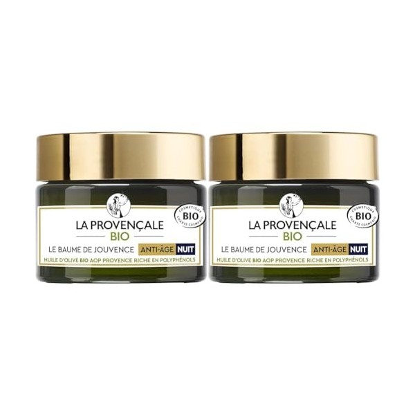 La Provençale - Le Baume de Jouvence Anti-Age Nuit - Soin Visage Nuit - Certifié Bio - Huile dOlive Bio AOC Provence - Pour 